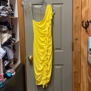 One Shoulder Yellow Ruffle Dress